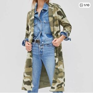 Anthropologie Olive Camouflage Sweater Trench Coat Medium